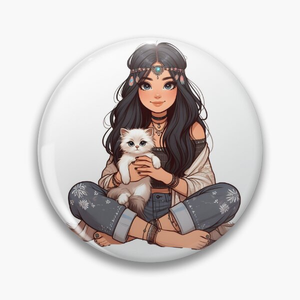 Item preview, Boho Girl and Cat Cottagecore Plants and Cute Kitten Cat Mama Cat Lover  designed and sold by ShoniwDesigns.
