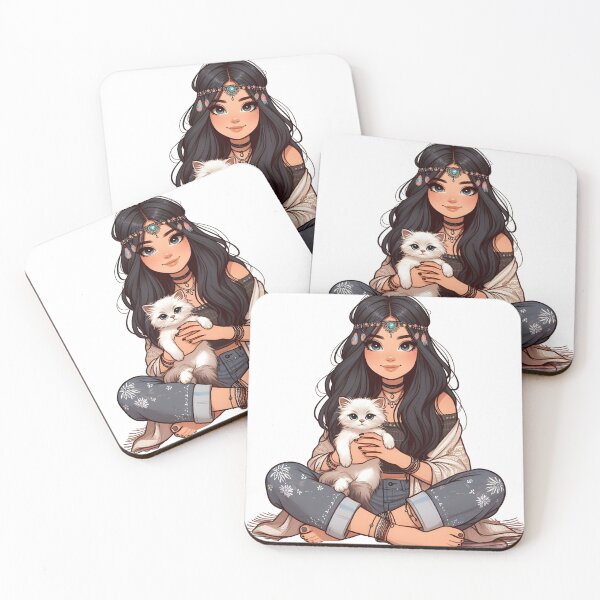 Item preview, Boho Girl and Cat Cottagecore Plants and Cute Kitten Cat Mama Cat Lover  designed and sold by ShoniwDesigns.