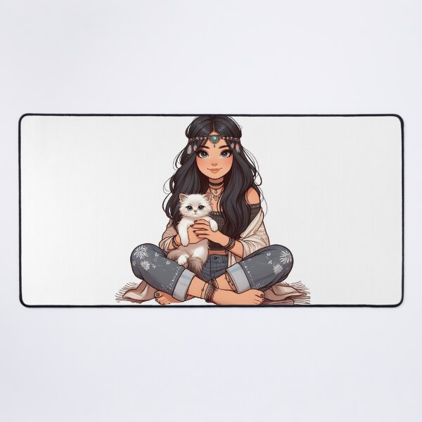Item preview, Boho Girl and Cat Cottagecore Plants and Cute Kitten Cat Mama Cat Lover  designed and sold by ShoniwDesigns.