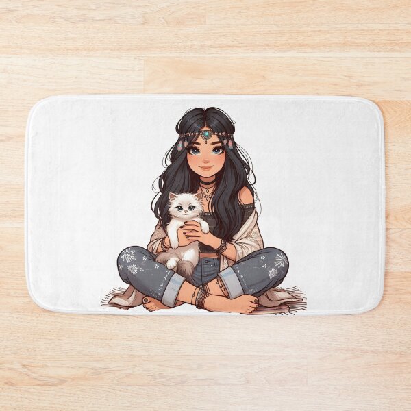 Item preview, Boho Girl and Cat Cottagecore Plants and Cute Kitten Cat Mama Cat Lover  designed and sold by ShoniwDesigns.