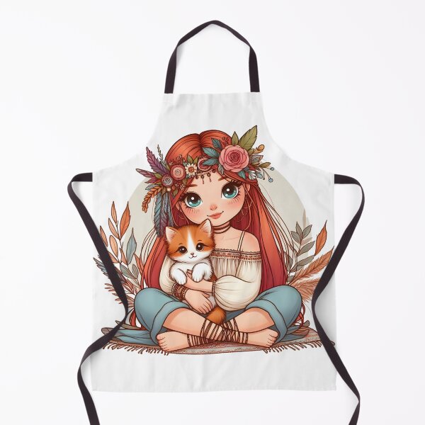 Item preview, Boho Girl and Cat Cottagecore Plants and Cute Kitten Cat Mama Cat Lover Red Hair Redhead Ginger designed and sold by ShoniwDesigns.