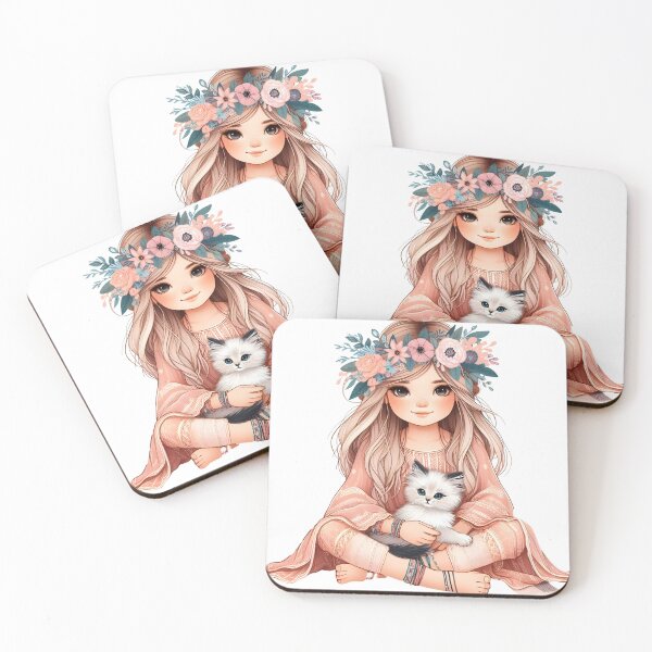 Item preview, Boho Girl and Cat Cottagecore Plants and Cute Kitten Cat Mama Cat Lover Floral designed and sold by ShoniwDesigns.