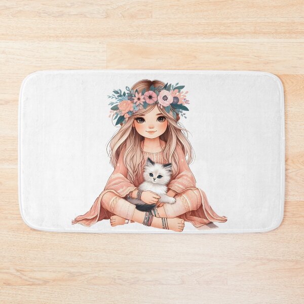 Item preview, Boho Girl and Cat Cottagecore Plants and Cute Kitten Cat Mama Cat Lover Floral designed and sold by ShoniwDesigns.