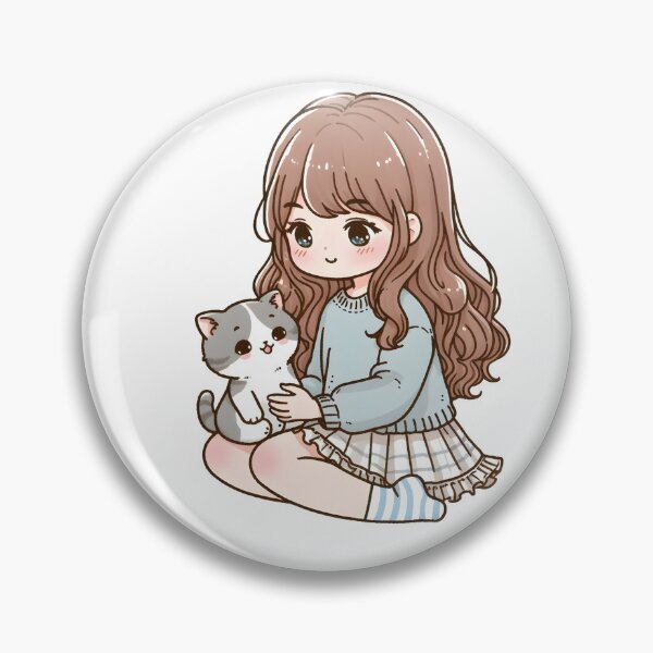 Item preview, Cute Girl and Cat Cottagecore Anime Cute Kitten Cat Mama Cat Lover Floral designed and sold by ShoniwDesigns.