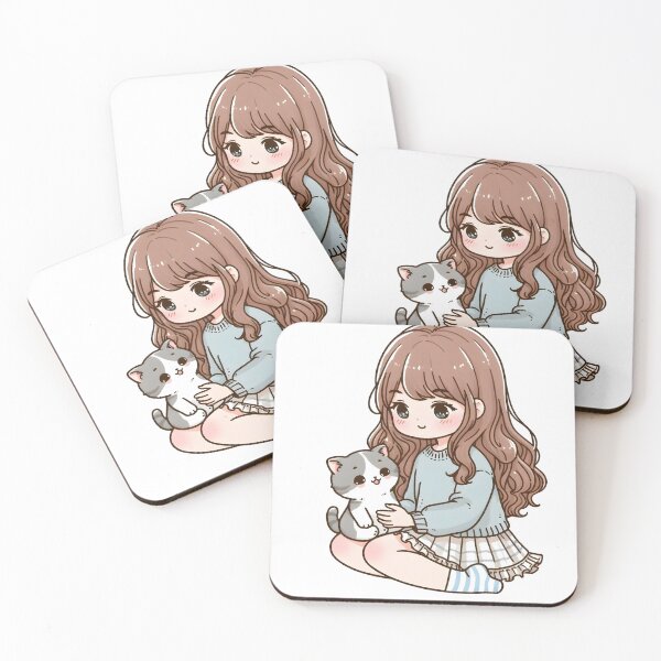 Item preview, Cute Girl and Cat Cottagecore Anime Cute Kitten Cat Mama Cat Lover Floral designed and sold by ShoniwDesigns.