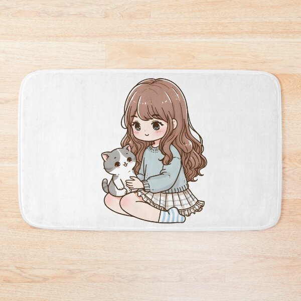 Item preview, Cute Girl and Cat Cottagecore Anime Cute Kitten Cat Mama Cat Lover Floral designed and sold by ShoniwDesigns.