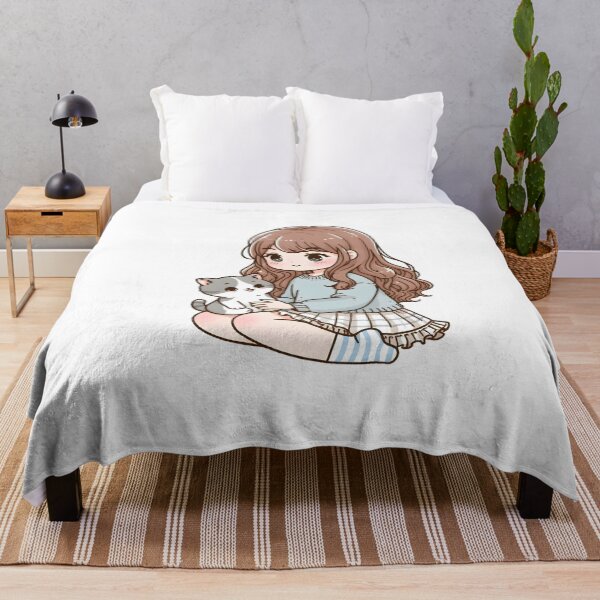 Item preview, Cute Girl and Cat Cottagecore Anime Cute Kitten Cat Mama Cat Lover Floral designed and sold by ShoniwDesigns.