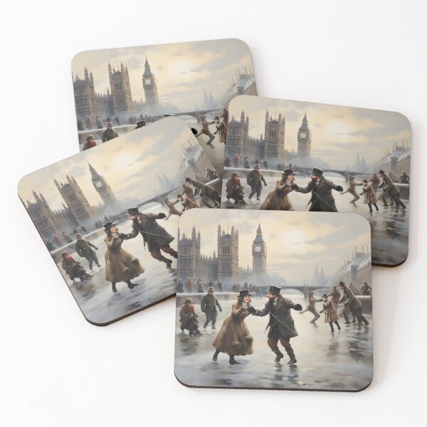 Item preview, Victorian Ice Skating InspiVictorian Ice Skating Inspired Design - River Thames Winter Scene red Canvas Print - River Thames Winter Scene  designed and sold by PandaTShirtShop.