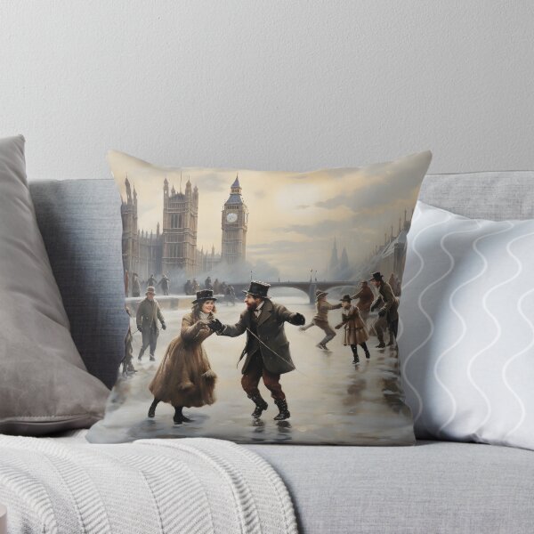 Item preview, Victorian Ice Skating InspiVictorian Ice Skating Inspired Design - River Thames Winter Scene red Canvas Print - River Thames Winter Scene  designed and sold by PandaTShirtShop.