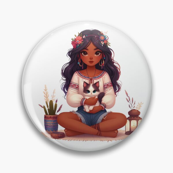 Item preview, Boho Girl and Cat Cottagecore Plants and Cute Kitten Cat Mama Cat Lover Floral designed and sold by ShoniwDesigns.