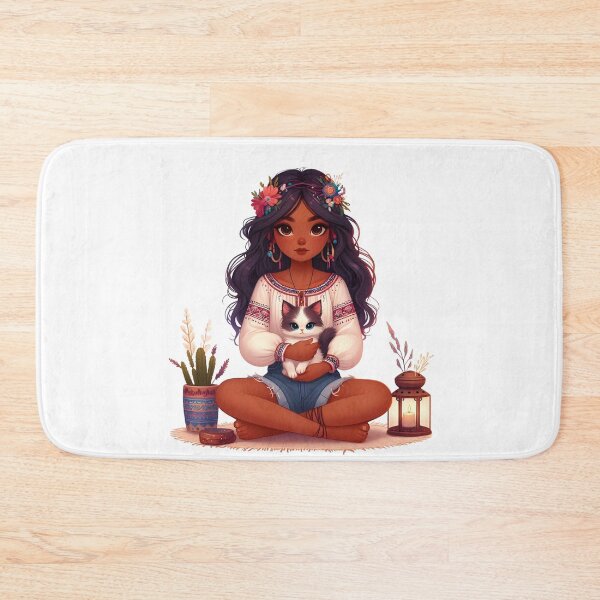 Item preview, Boho Girl and Cat Cottagecore Plants and Cute Kitten Cat Mama Cat Lover Floral designed and sold by ShoniwDesigns.