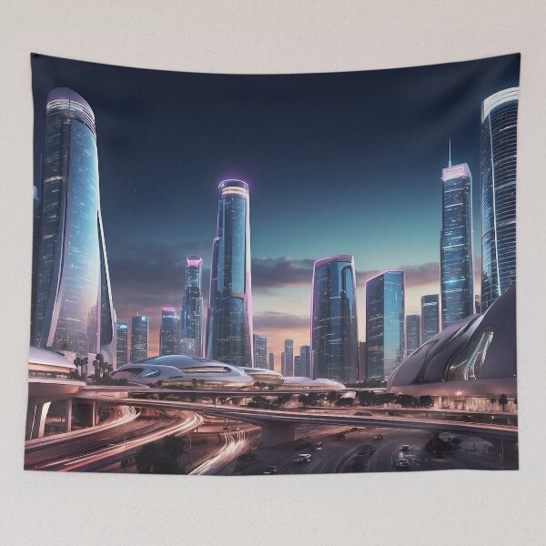 Item preview, futuristic photo of the future city of los angeles designed and sold by Colorful-Worlds.