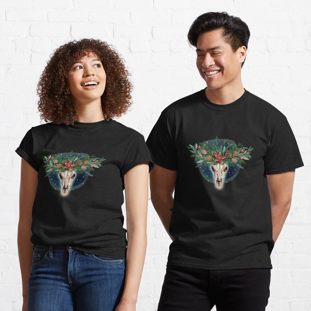 holiday deer skull shirts, art by Sherrie Thai of Shaireproductions.com