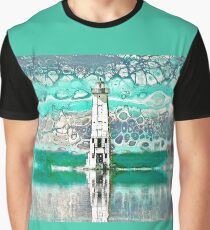 "Frankfort Lighthouse Reflections - Teal" - Fluid Art Graphic T-Shirt