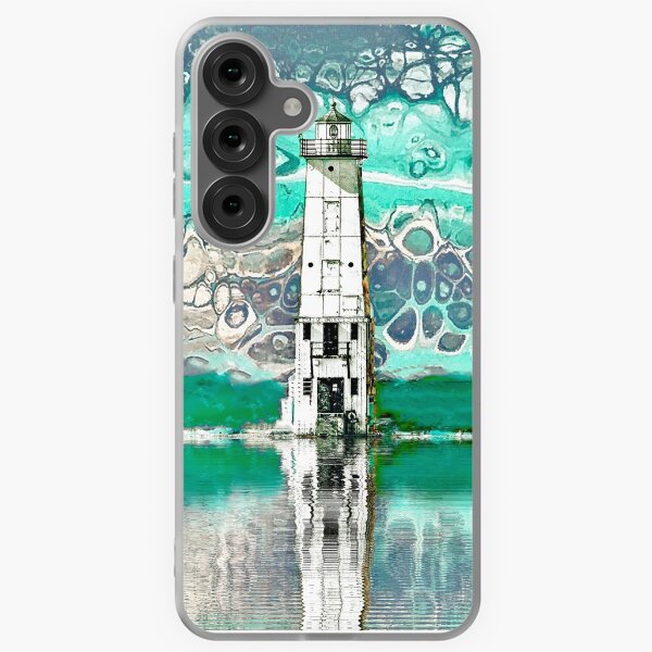 Item preview, "Frankfort Lighthouse Reflections - Teal" - Fluid Art designed and sold by Creatively Colette’s .
