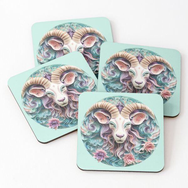 Artikelvorschau, Steinbock-Seeziegenkopf – Türkis, Rosa und Lila – Quilled-Papierkunstwerk entworfen und verkauft von Food Lover Art.