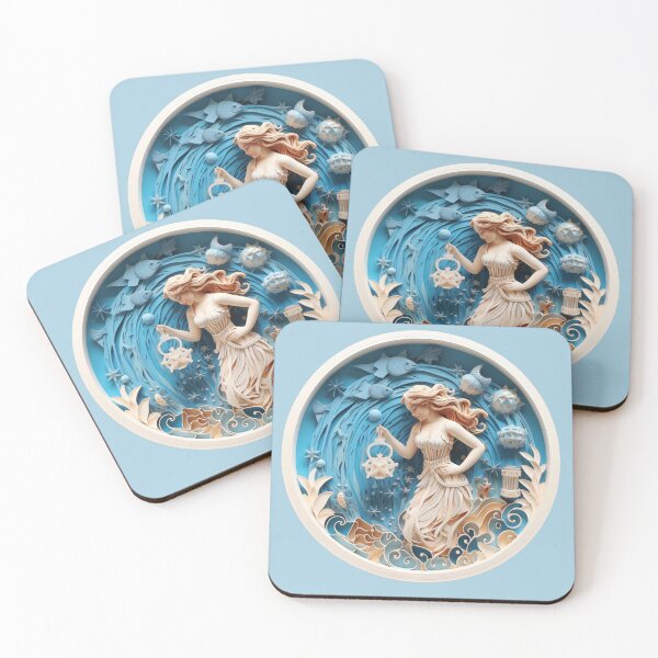 Artikelvorschau, Wassermann-Wasserträger – Blau und Beige – Quilled-Papierkunstwerk entworfen und verkauft von Food Lover Art.