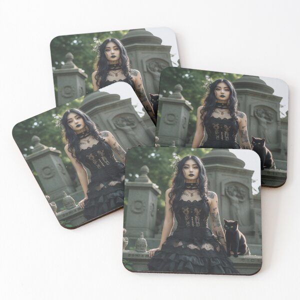 Item preview, Goth chick posing in a cemetery with her magic black cat designed and sold by daywithoutlight.