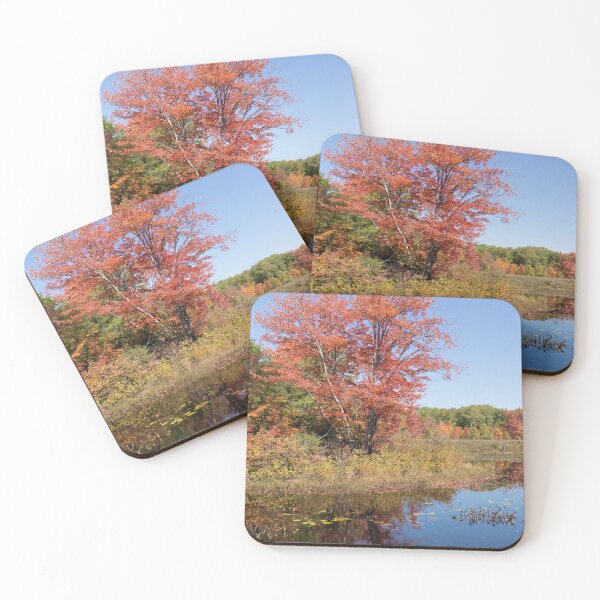 Item preview, Crisp Autumn Sunshine - Red Maple and Blue Pond designed and sold by Georgia Mizuleva.