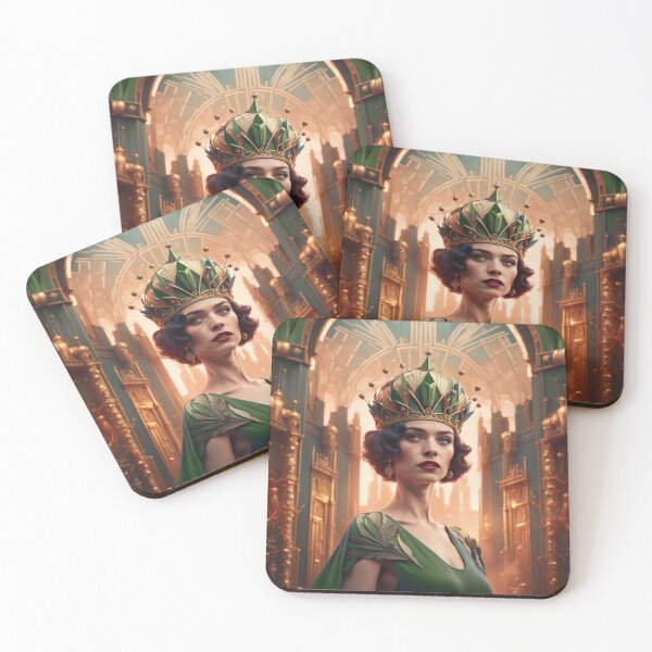 Item preview, Blanche Green Art Deco woman with crown designed and sold by EclecticDen.