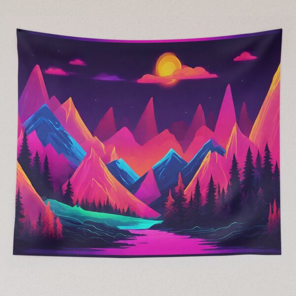Item preview, Neon Forest Mountain Range Landscape designed and sold by anaraee.