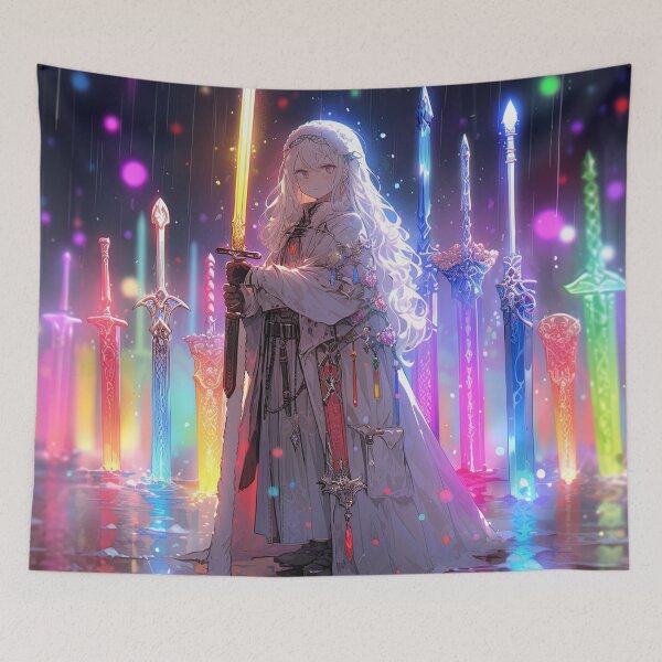 Item preview, Fantasy Rainbow Glowing Swords Anime Girl designed and sold by bubblegoth.