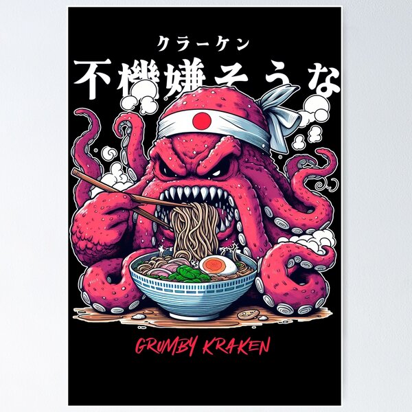 Item preview, Grumpy Kraken Eating Ramen designed and sold by UnrealQuake.