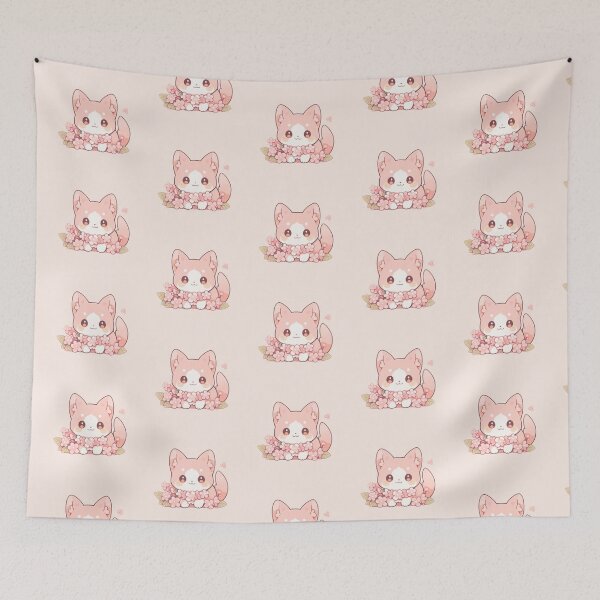 Item preview, Cute Kawaii Happy Pink Kitten Cat in Sakura Cherry Blossom designed and sold by CozyKawaiiArt.