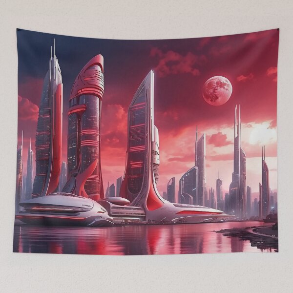 Item preview, futuristic photo of the future city of Chicago 3000 v2 designed and sold by Colorful-Worlds.