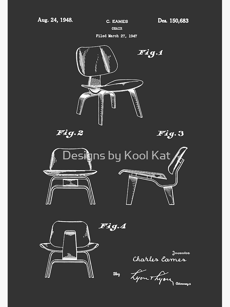 Mid Century Eames LCW Molded Plywood Chair Patent Drawing