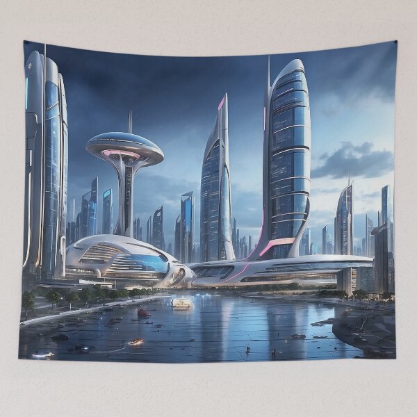 Item preview, futuristic photo of the future city of Chicago 3000 v3 designed and sold by Colorful-Worlds.