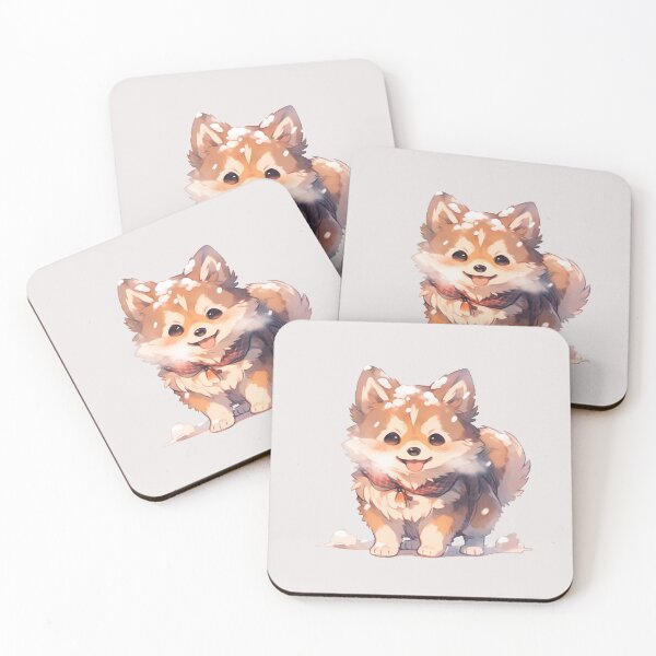 Item preview, Cute Kawaii Dog Happy Spitz Puppy Playing in the Snow designed and sold by CozyKawaiiArt.