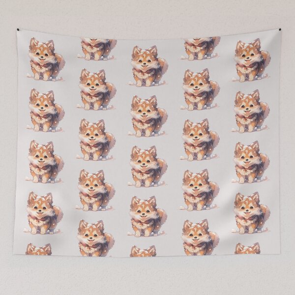 Item preview, Cute Kawaii Dog Happy Spitz Puppy Playing in the Snow designed and sold by CozyKawaiiArt.