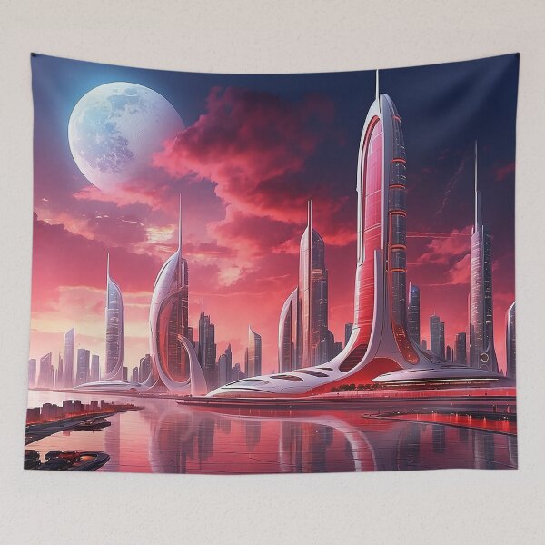 Item preview, futuristic photo of the future city of Chicago 3000 v4 designed and sold by Colorful-Worlds.
