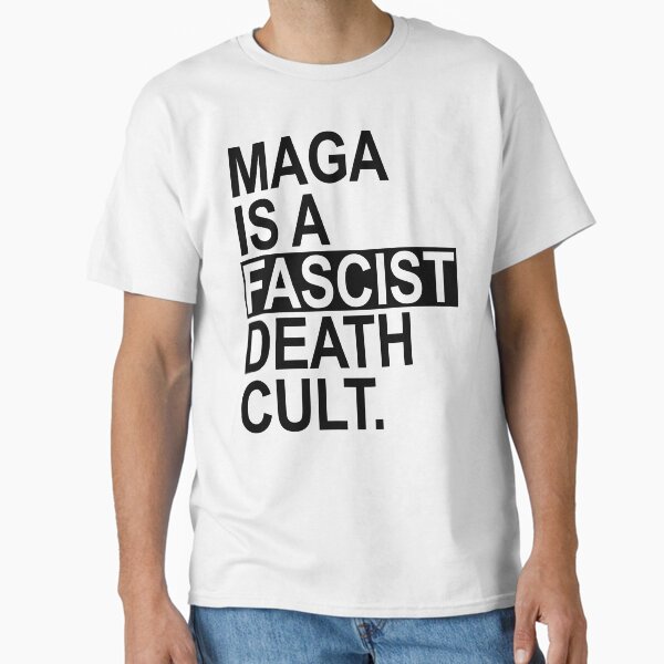 Vista previa del artículo con la obra «MAGA ES UN CULTO A LA MUERTE FASCISTA (negro)», diseñado y vendido por Thelittlelord.