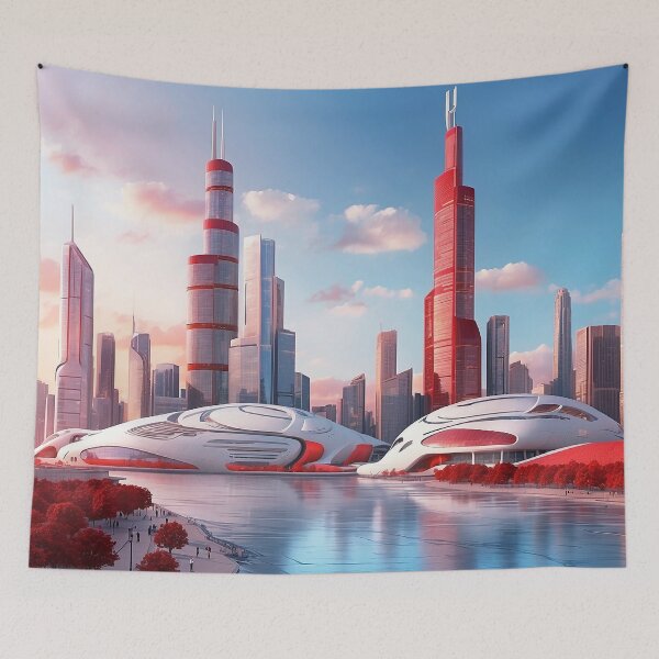 Item preview, futuristic photo of the future city of Chicago 3000 v6 designed and sold by Colorful-Worlds.