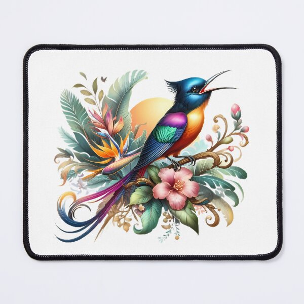 Item preview, A colorful bird of paradise sings on beautiful flowers designed and sold by CreativeSparkzz.