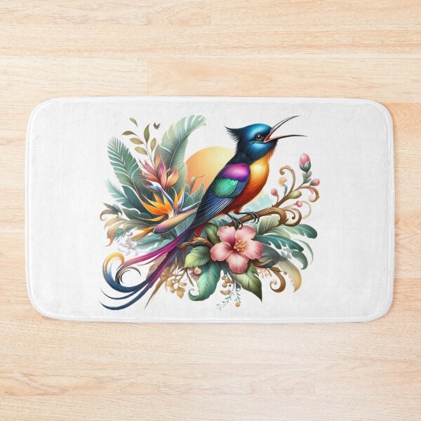 Item preview, A colorful bird of paradise sings on beautiful flowers designed and sold by CreativeSparkzz.