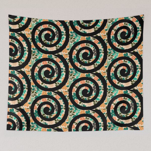 Item preview, Black Spiral on Floral Background designed and sold by CushyNest.