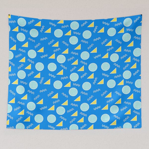 Item preview, Funky Vintage Memphis Style Design with Triangles, Squiggles, Circles In Blue and Yellow designed and sold by LaRoach Digital Arts.