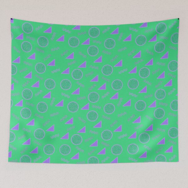 Item preview, Funky Vintage Memphis Style Design with Triangles, Squiggles, Circles In Green and Purple designed and sold by LaRoach Digital Arts.