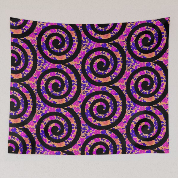 Item preview, Black Spiral on Floral Pinkish Background designed and sold by CushyNest.