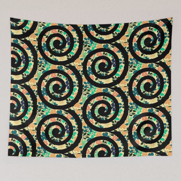 Item preview, Black Spiral on Floral Yellowish Background designed and sold by CushyNest.