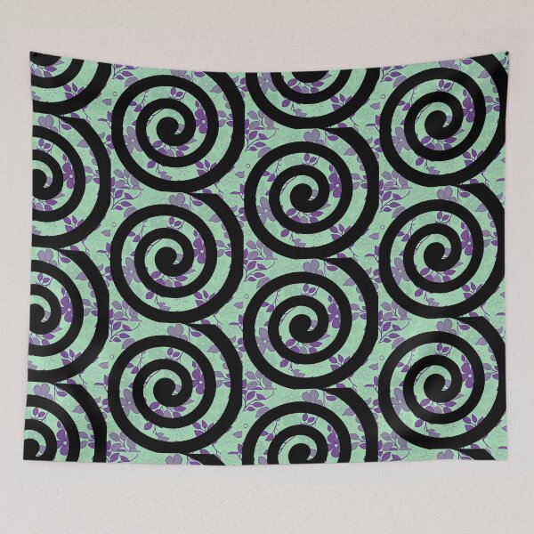 Item preview, Black Spiral on Floral Mintish Background designed and sold by CushyNest.