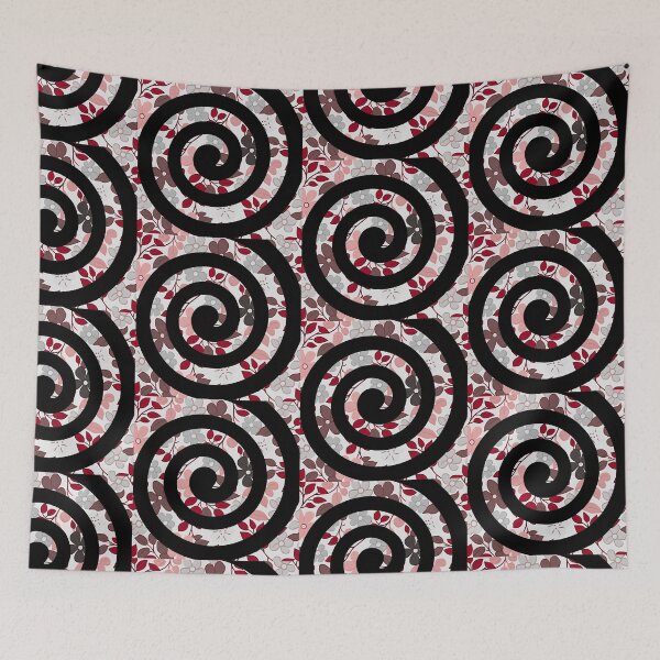Item preview, Black Spiral on Floral Greyish Background designed and sold by CushyNest.