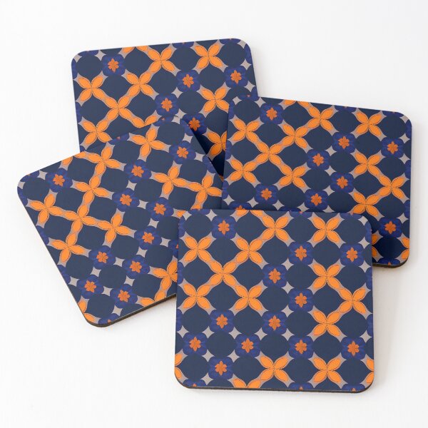 Item preview, Orange and navy flower pattern designed and sold by RAIDEN-BLACK.