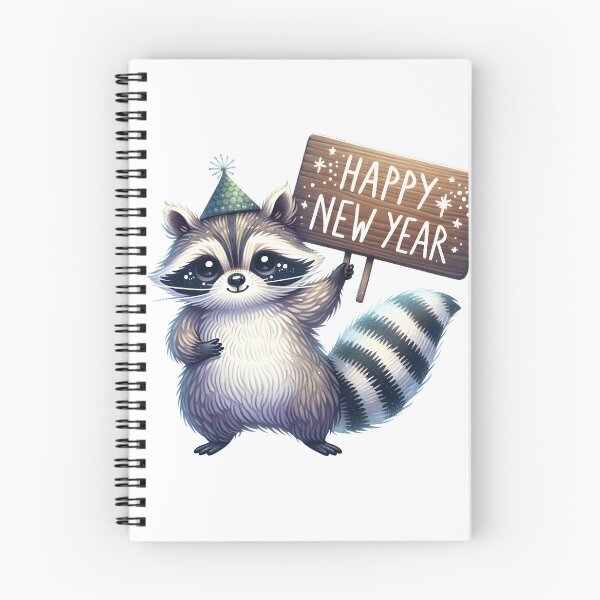 Item preview, Whimsical Raccoon with Happy New Year Sign designed and sold by KNAA.