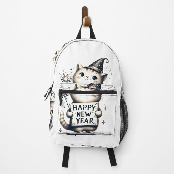 Item preview, Whimsical Cat with Happy New Year Sign designed and sold by KNAA.