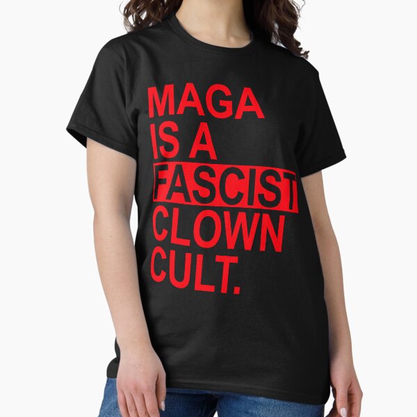 Vista previa del artículo con la obra «MAGA ES UN CULT Payaso Fascista - rojo», diseñado y vendido por Thelittlelord.