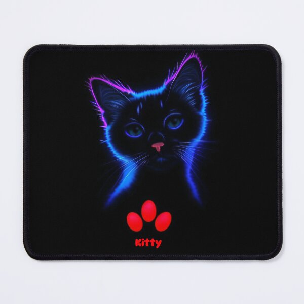 Item preview, Neon kitten on a black background. The foot. Stylish print designed and sold by Harmonysens.